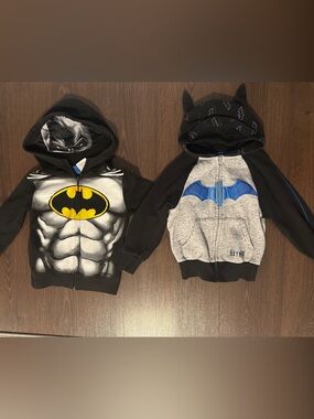 Two Batman Kids Zip Up Hoodies Black - Size 4T